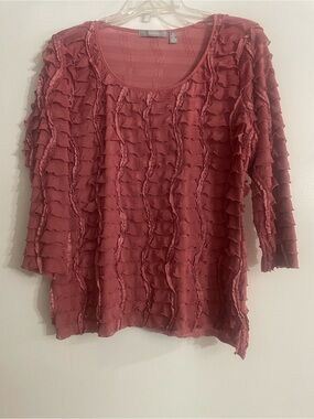 NY Collection Ruffled Scoop Neck Long Sleeve Top in Rose